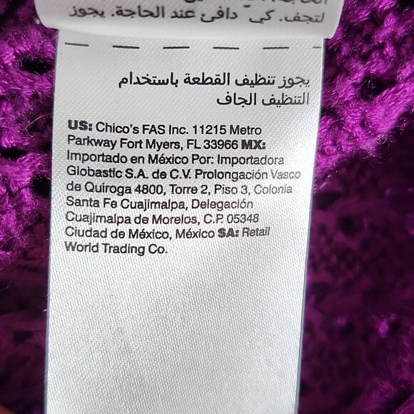 Chico's open knit v-neck tunic length purple sweater, Chico's size 1 (US 8) - Picture 6 of 8